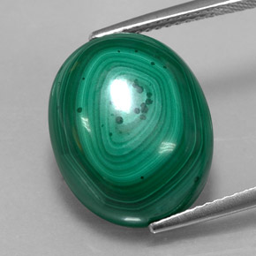 17.27캐럿 천연 여러 가지 빛깔의 녹색 말라카이트, 타원형 컷, 16.1×13.2 mm, 불투명체