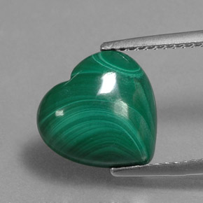 5.72캐럿 천연 여러 가지 빛깔의 녹색 말라카이트, 하트 모양, 11.1×10.9 mm, 불투명체