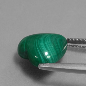 5.72캐럿 천연 여러 가지 빛깔의 녹색 말라카이트, 하트 모양, 11.1×10.9 mm, 불투명체