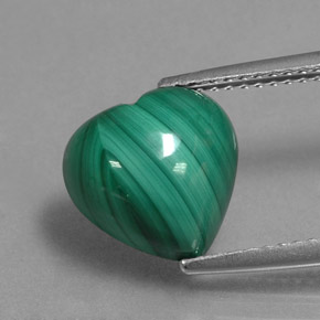 5.81캐럿 천연 여러 가지 빛깔의 녹색 말라카이트, 하트 모양, 10.2×9.9 mm, 불투명체