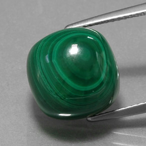 15.44캐럿 천연 여러 가지 빛깔의 녹색 말라카이트, 쿠션 컷, 12.1×12.1 mm, 불투명체