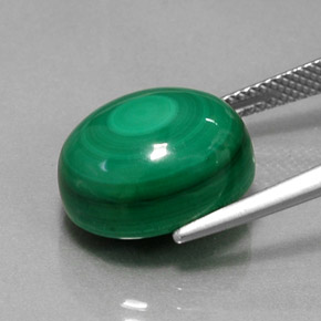 15.46캐럿 천연 여러 가지 빛깔의 녹색 말라카이트, 타원형 컷, 14.4×12.1 mm, 불투명체