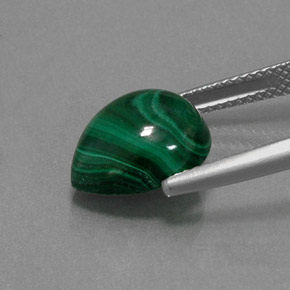 7.30캐럿 천연 여러 가지 빛깔의 녹색 말라카이트, 배 모양, 12.4×10.2 mm, 불투명체