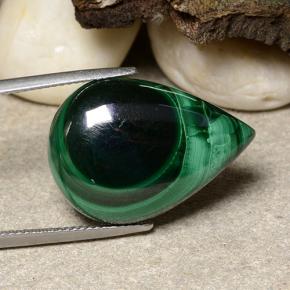26.48캐럿 천연 여러 가지 빛깔의 녹색 말라카이트, 배 모양, 24.3×17.2 mm, 불투명체