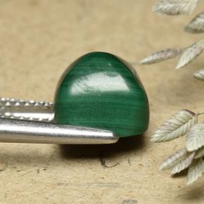 6.32캐럿 천연 미디엄 그린 말라카이트, 쿠션 컷, 8.4×8.1 mm, 불투명체