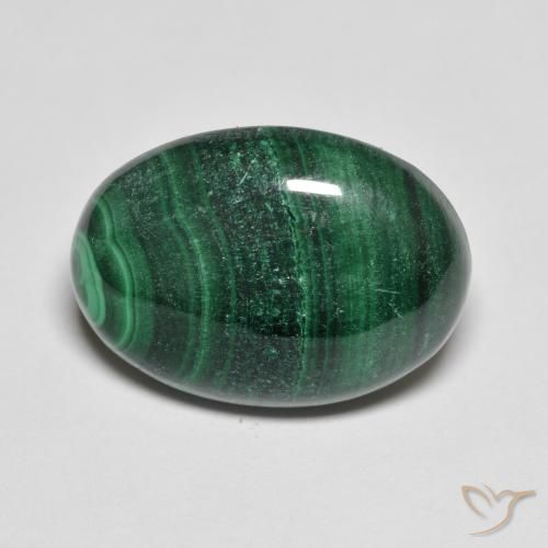 15.50캐럿 천연 다크 그린 말라카이트, 타원형 컷, 18.4×13.1 mm, 불투명체