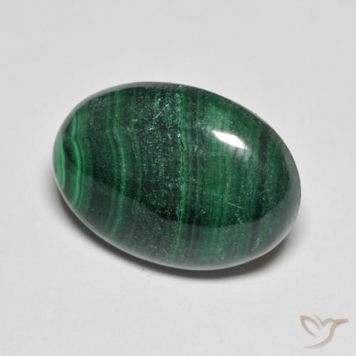 15.50캐럿 천연 다크 그린 말라카이트, 타원형 컷, 18.4×13.1 mm, 불투명체