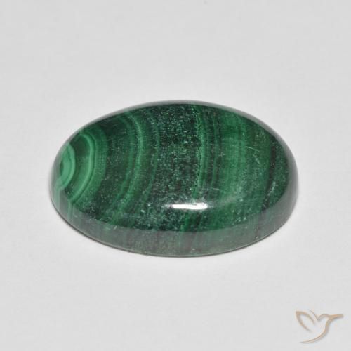 15.50캐럿 천연 다크 그린 말라카이트, 타원형 컷, 18.4×13.1 mm, 불투명체