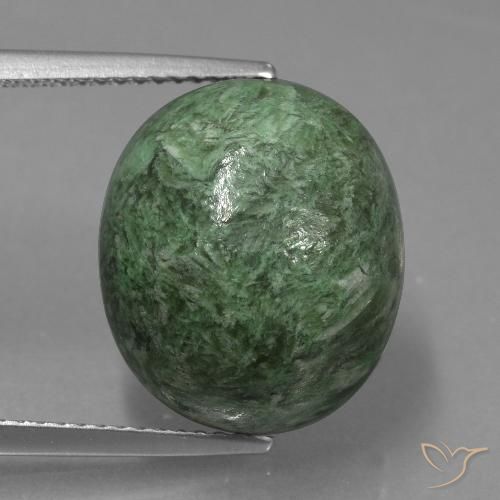 14.49ct 자연스러운 짙은 회색빛이 도는 녹색 앉아-앉아, 타원형, 불투명체