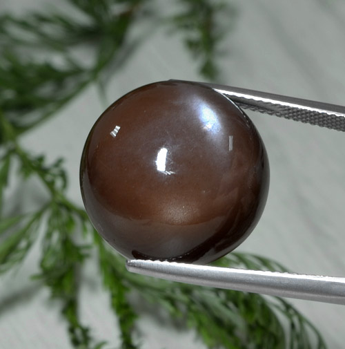 26.22캐럿 천연 피칸 브라운 문스톤, 라운드 컷, 18.26 mm, 불투명체