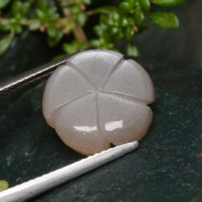 5.29캐럿 천연 매우 밝은 갈색 문스톤, 플라워 컷, 13.1×13 mm, 투명한