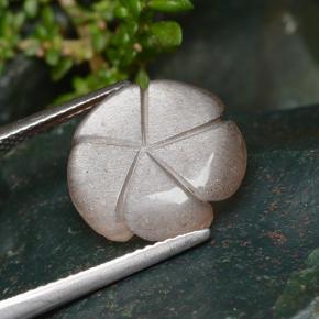 6.41캐럿 천연 피치 오렌지 문스톤, 플라워 컷, 14.1×13.8 mm, 투명한