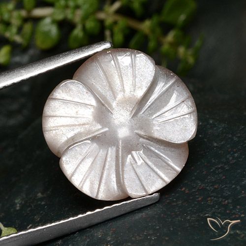 7.24ct 자연스러운 매우 밝은 분홍색 월장석, 플라워 컷, 투명한