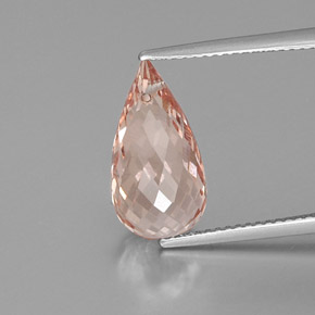 5.88캐럿 천연 살몬 핑크 모가나이트, 브리올레트, 15.1×7.9 mm, VS