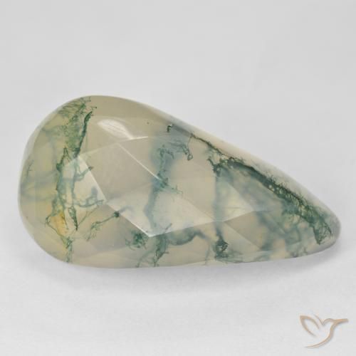 19.03ct 자연스러운 연한 초록색 이끼 마노, 팬시한, 투명한