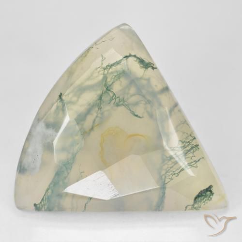26.18캐럿 천연 라이트 그린 모스 아게이트, 트릴리언, 26.8×26.8 mm, 투명한