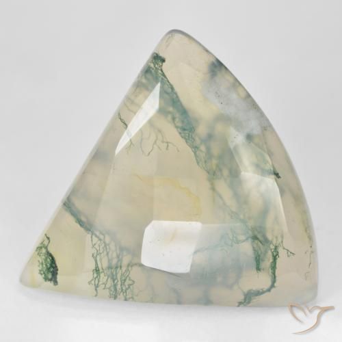 26.18캐럿 천연 라이트 그린 모스 아게이트, 트릴리언, 26.8×26.8 mm, 투명한