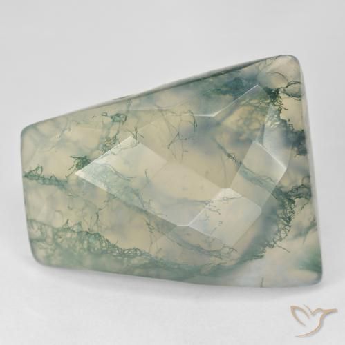 38.30ct 자연스러운 연한 초록색 이끼 마노, 바게트, 투명한