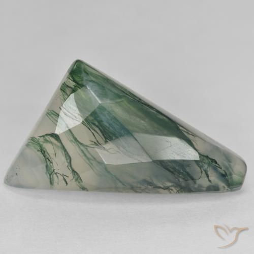 23.60캐럿 천연 라이트 그린 모스 아게이트, 멋진 모양, 31×16.5 mm, 투명한