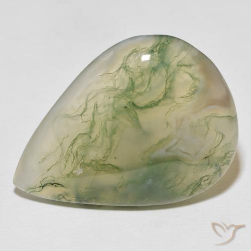 29.52ct 자연스러운 다색 이끼 마노, 배 모양, 불투명체