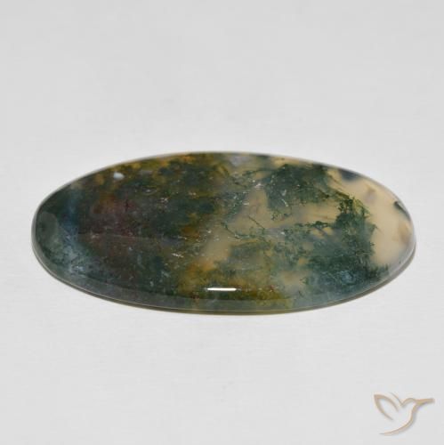 47.03캐럿 천연 멀티컬러 모스 아게이트, 타원형 컷, 42.2×24.9 mm, 불투명체
