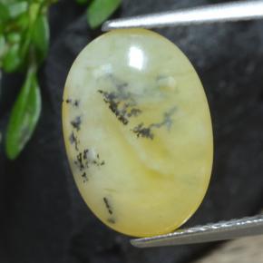 4.33캐럿 천연 옐로우 덴드라이트 모스 오팔, 타원형 컷, 14.7×10.3 mm, 투명한
