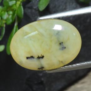 4.33캐럿 천연 옐로우 덴드라이트 모스 오팔, 타원형 컷, 14.7×10.3 mm, 투명한