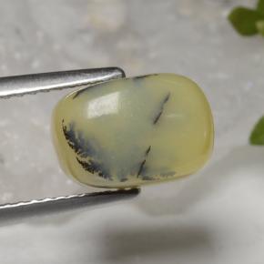 3.88캐럿 천연 옐로우 덴드라이트 모스 오팔, 쿠션 컷, 10.3×7.1 mm, 불투명체
