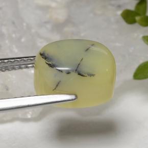 3.88캐럿 천연 옐로우 덴드라이트 모스 오팔, 쿠션 컷, 10.3×7.1 mm, 불투명체