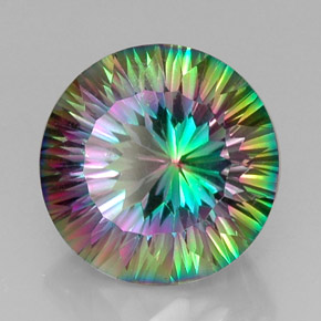 13.32캐럿 천연 탑 레인보우 미스틱 쿼츠, 라운드 컷, 16.01 mm, VVS
