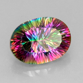 13.61캐럿 천연 탑 레인보우 미스틱 쿼츠, 타원형 컷, 18.3×13.4 mm, VVS