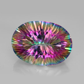 12.09캐럿 천연 탑 레인보우 미스틱 쿼츠, 타원형 컷, 18.2×13.3 mm, VVS