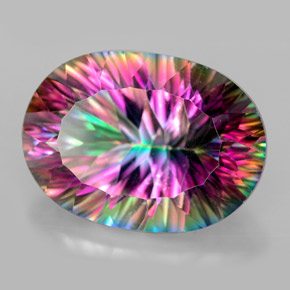 13.29캐럿 천연 탑 레인보우 미스틱 쿼츠, 타원형 컷, 18.3×13.1 mm, VVS
