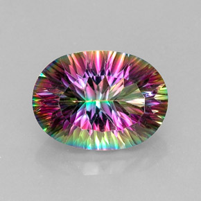 13.61캐럿 천연 탑 레인보우 미스틱 쿼츠, 타원형 컷, 18.3×13.4 mm, VVS