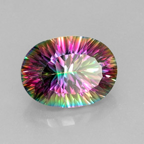 13.61캐럿 천연 탑 레인보우 미스틱 쿼츠, 타원형 컷, 18.3×13.4 mm, VVS