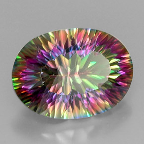 12.71캐럿 천연 탑 레인보우 미스틱 쿼츠, 타원형 컷, 18.1×13.3 mm, VVS