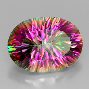 12.17캐럿 천연 탑 레인보우 미스틱 쿼츠, 타원형 컷, 18.1×13.2 mm, VVS