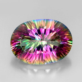 12.54캐럿 천연 탑 레인보우 미스틱 쿼츠, 타원형 컷, 18.3×13.4 mm, VVS