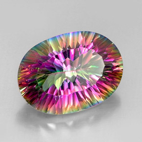 12.54캐럿 천연 탑 레인보우 미스틱 쿼츠, 타원형 컷, 18.3×13.4 mm, VVS