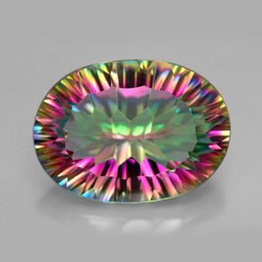 11.34캐럿 천연 탑 레인보우 미스틱 쿼츠, 타원형 컷, 18.2×13.2 mm, VVS