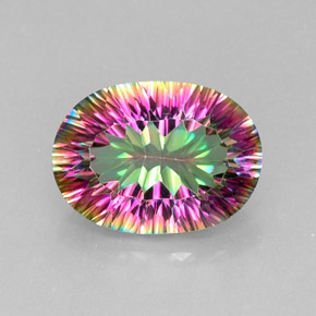 11.45캐럿 천연 탑 레인보우 미스틱 쿼츠, 타원형 컷, 18×13.2 mm, VVS