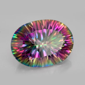 12.73캐럿 천연 탑 레인보우 미스틱 쿼츠, 타원형 컷, 18.3×13.3 mm, VVS