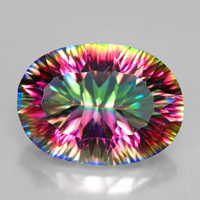11.01캐럿 천연 탑 레인보우 미스틱 쿼츠, 타원형 컷, 17.9×13.1 mm, VVS-VS