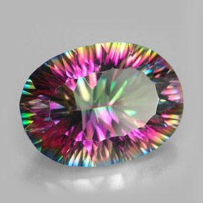 11.01캐럿 천연 탑 레인보우 미스틱 쿼츠, 타원형 컷, 17.9×13.1 mm, VVS-VS