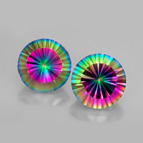 캐럿 천연 탑 레인보우 미스틱 쿼츠 보석, 라운드 컷, 9.12 mm, VVS