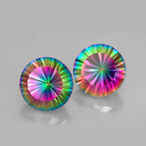 캐럿 천연 탑 레인보우 미스틱 쿼츠 보석, 라운드 컷, 9.12 mm, VVS
