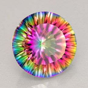 9.19캐럿 천연 탑 레인보우 미스틱 쿼츠, 라운드 컷, 14.10 mm, VVS