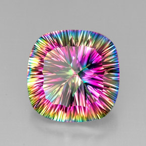 27.53캐럿 천연 탑 레인보우 신비한 석영, 쿠션 컷, VVS-VS