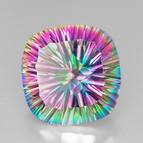 28.40캐럿 천연 탑 레인보우 미스틱 쿼츠, 쿠션 컷, 20.1×20.1 mm, VVS-VS