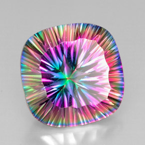 28.84캐럿 천연 탑 레인보우 미스틱 쿼츠, 쿠션 컷, 20.1×20.1 mm, VVS-VS